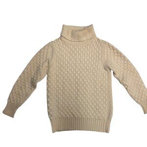 Berk Pure Cashmere Cable Knit Turtleneck Sweater Cream Small Made in Scotland
